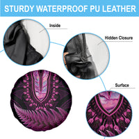 Pink African Dashiki With Aotearoa Maori Spare Tire Cover Paua Shell Mix Silver Fern LT14 - Polynesian Pride
