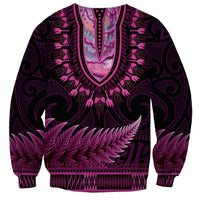Pink African Dashiki With Aotearoa Maori Sweatshirt Paua Shell Mix Silver Fern LT14 - Polynesian Pride