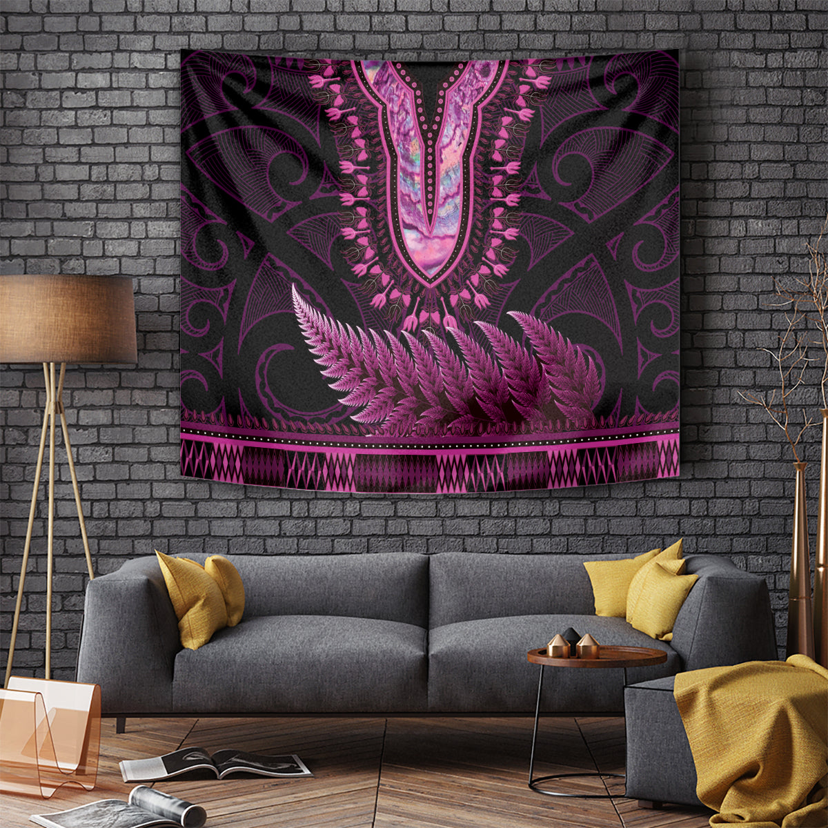 Pink African Dashiki With Aotearoa Maori Tapestry Paua Shell Mix Silver Fern LT14 - Polynesian Pride