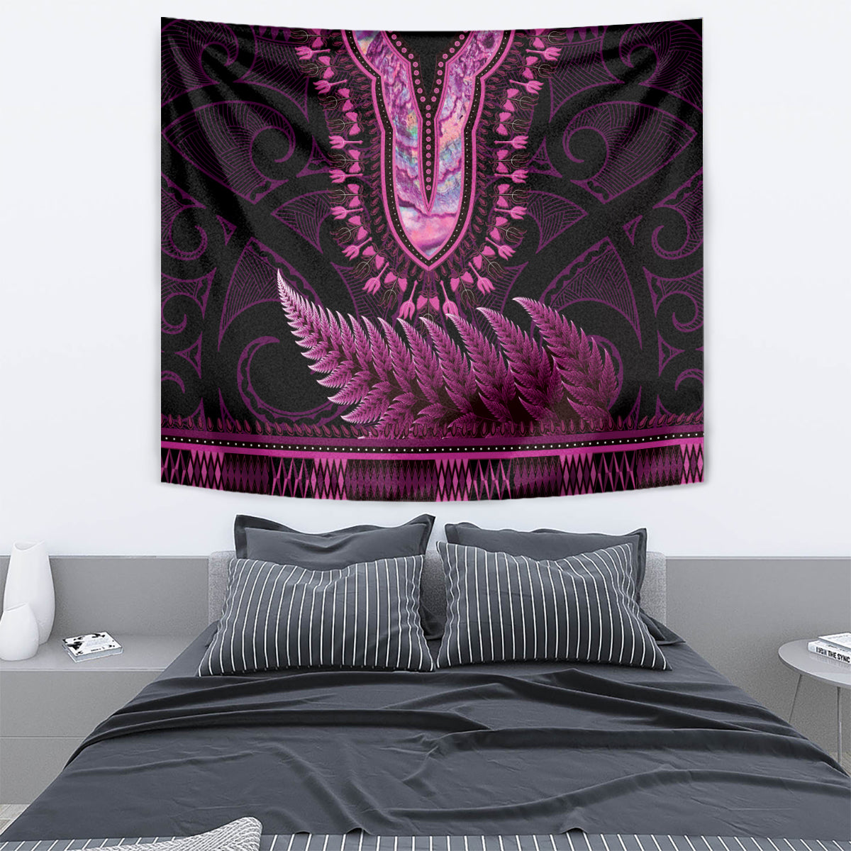 Pink African Dashiki With Aotearoa Maori Tapestry Paua Shell Mix Silver Fern LT14 - Polynesian Pride
