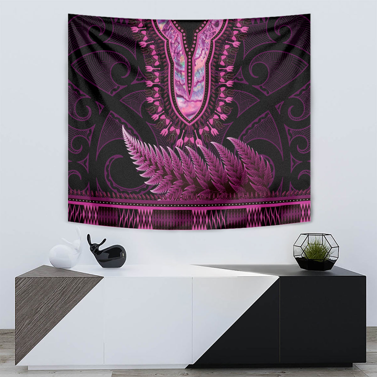 Pink African Dashiki With Aotearoa Maori Tapestry Paua Shell Mix Silver Fern LT14 - Polynesian Pride