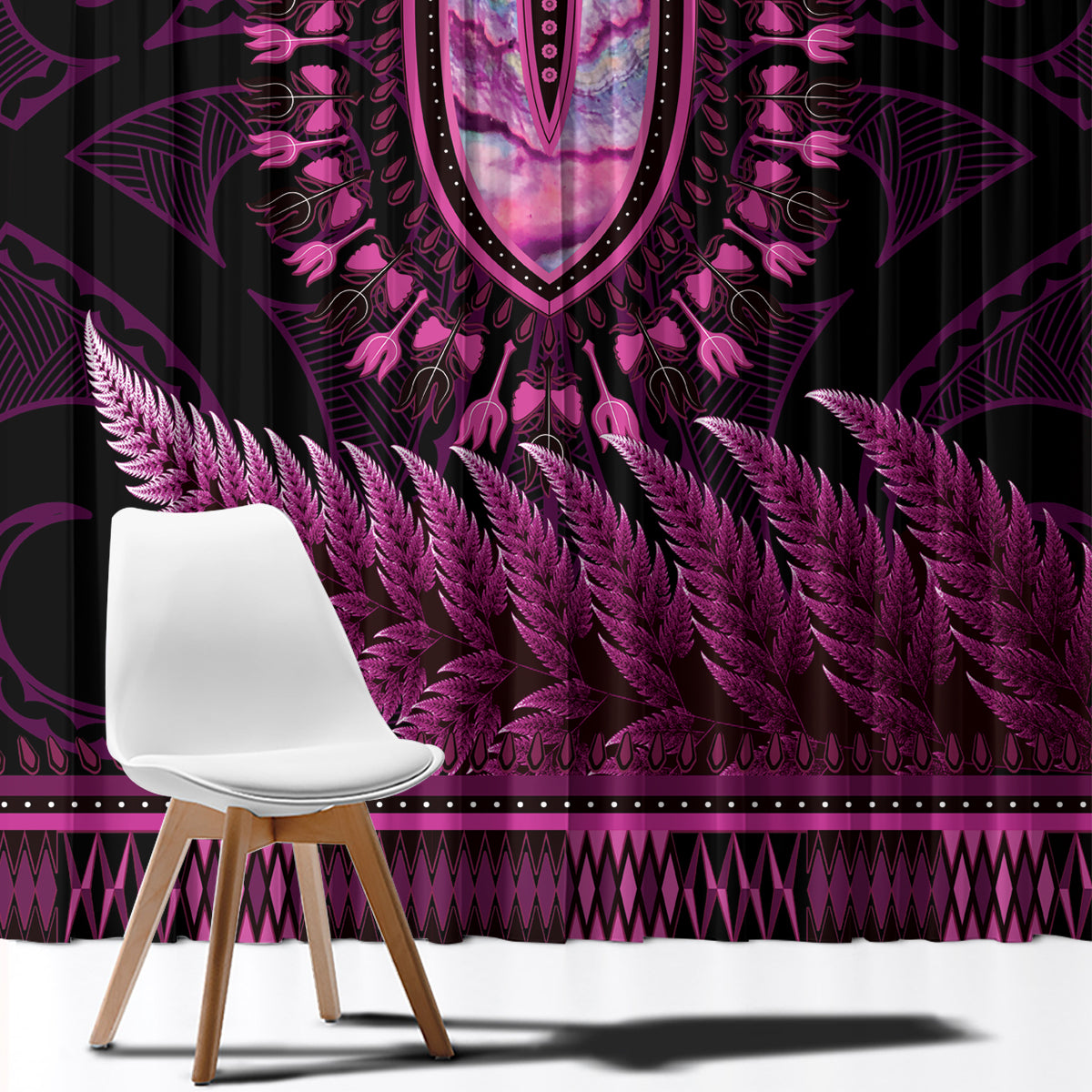 Pink African Dashiki With Aotearoa Maori Window Curtain Paua Shell Mix Silver Fern LT14 - Polynesian Pride