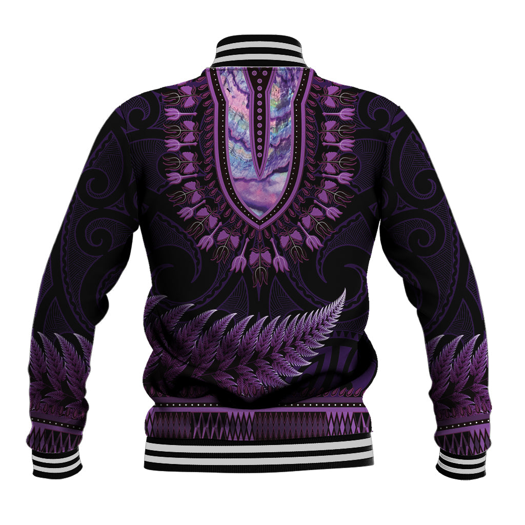 Purple African Dashiki With Aotearoa Maori Baseball Jacket Paua Shell Mix Silver Fern LT14 - Polynesian Pride