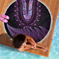 Purple African Dashiki With Aotearoa Maori Beach Blanket Paua Shell Mix Silver Fern LT14 - Polynesian Pride