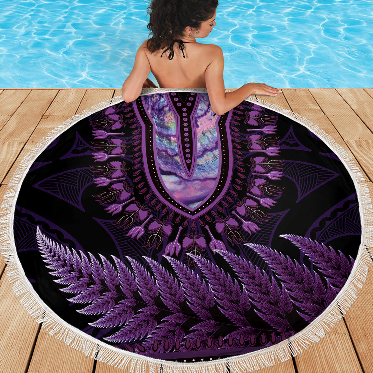Purple African Dashiki With Aotearoa Maori Beach Blanket Paua Shell Mix Silver Fern LT14 - Polynesian Pride