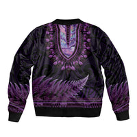 Purple African Dashiki With Aotearoa Maori Bomber Jacket Paua Shell Mix Silver Fern LT14 - Polynesian Pride