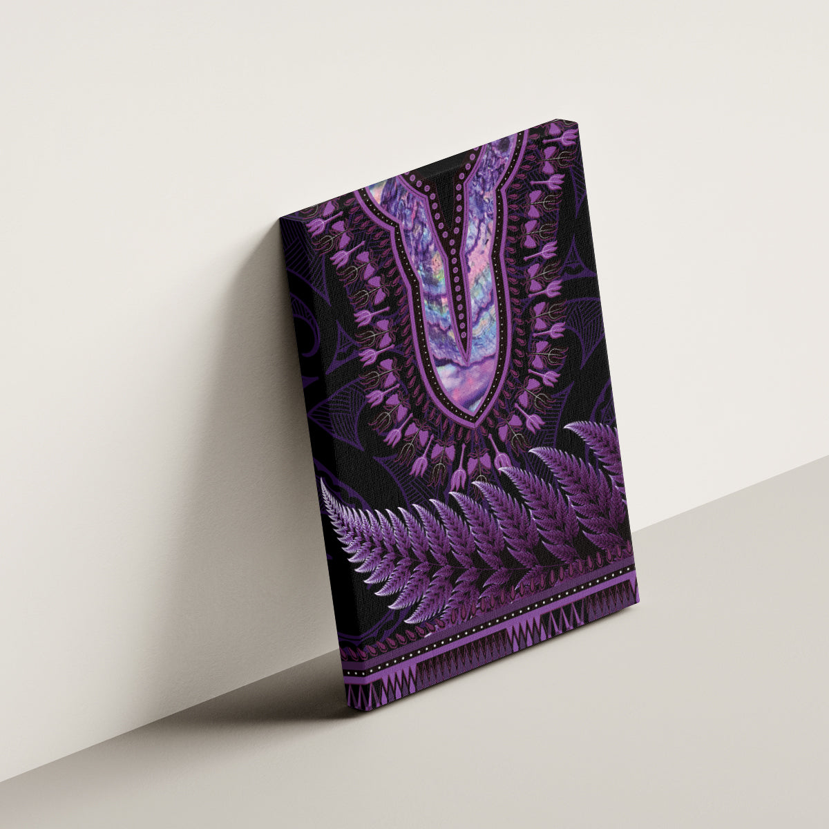 Purple African Dashiki With Aotearoa Maori Canvas Wall Art Paua Shell Mix Silver Fern LT14 - Polynesian Pride