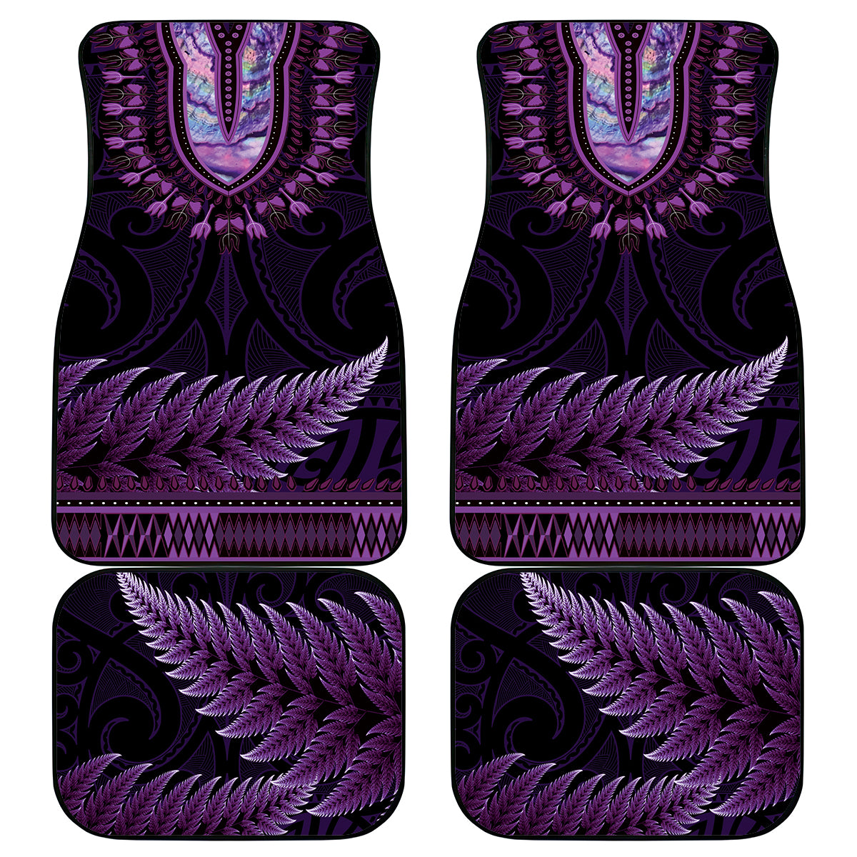 Purple African Dashiki With Aotearoa Maori Car Mats Paua Shell Mix Silver Fern LT14 - Polynesian Pride