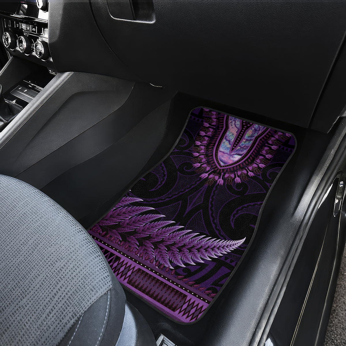 Purple African Dashiki With Aotearoa Maori Car Mats Paua Shell Mix Silver Fern LT14 - Polynesian Pride