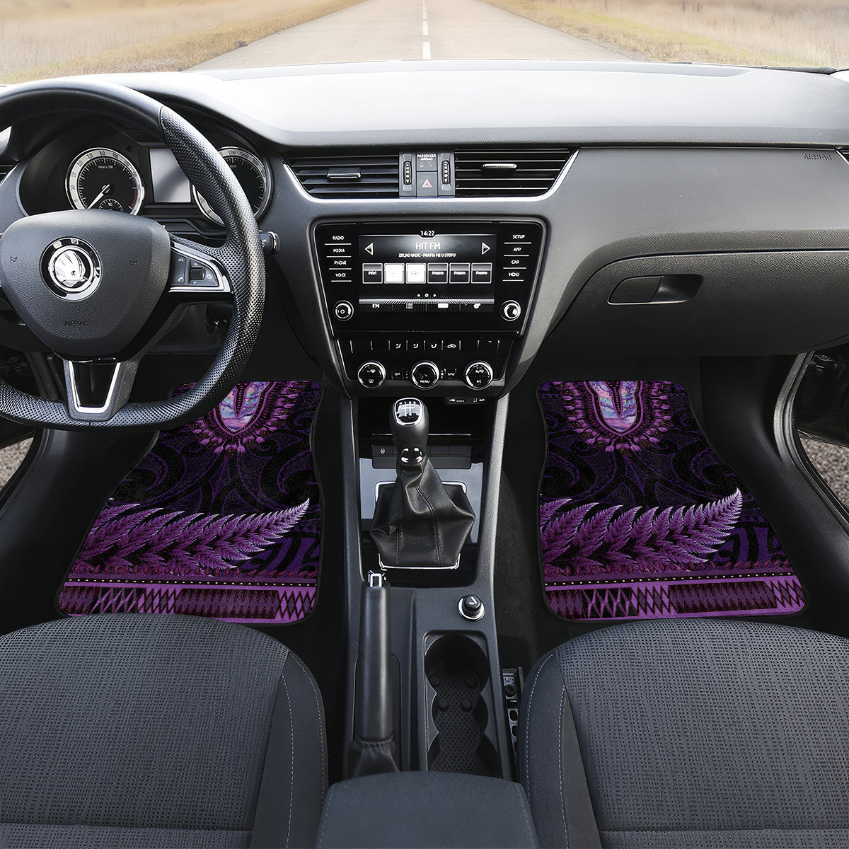 Purple African Dashiki With Aotearoa Maori Car Mats Paua Shell Mix Silver Fern LT14 Set 2pcs - Front Purple - Polynesian Pride