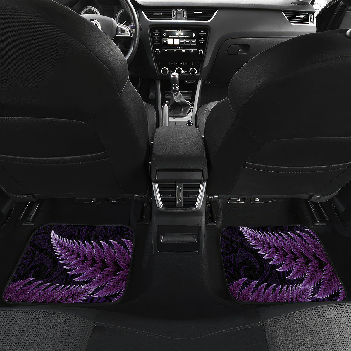 Purple African Dashiki With Aotearoa Maori Car Mats Paua Shell Mix Silver Fern LT14 Set 2pcs - Back Purple - Polynesian Pride