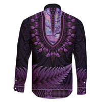 Purple African Dashiki With Aotearoa Maori Family Matching Long Sleeve Bodycon Dress and Hawaiian Shirt Paua Shell Mix Silver Fern LT14 - Polynesian Pride