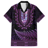 Purple African Dashiki With Aotearoa Maori Family Matching Off Shoulder Short Dress and Hawaiian Shirt Paua Shell Mix Silver Fern LT14 Dad's Shirt - Short Sleeve Purple - Polynesian Pride