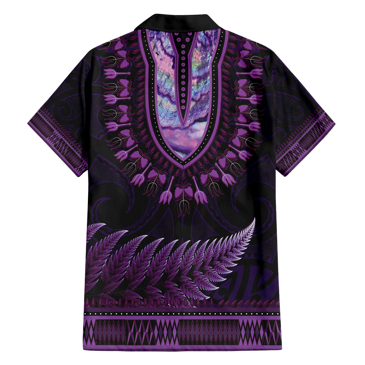 Purple African Dashiki With Aotearoa Maori Family Matching Puletasi and Hawaiian Shirt Paua Shell Mix Silver Fern LT14 - Polynesian Pride