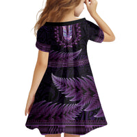 Purple African Dashiki With Aotearoa Maori Family Matching Short Sleeve Bodycon Dress and Hawaiian Shirt Paua Shell Mix Silver Fern LT14 - Polynesian Pride