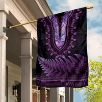 Purple African Dashiki With Aotearoa Maori Garden Flag Paua Shell Mix Silver Fern LT14 House Flag Purple - Polynesian Pride