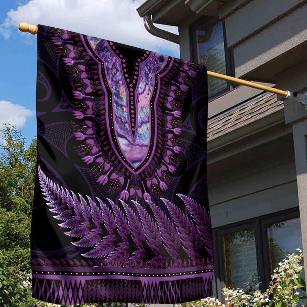 Purple African Dashiki With Aotearoa Maori Garden Flag Paua Shell Mix Silver Fern LT14 - Polynesian Pride