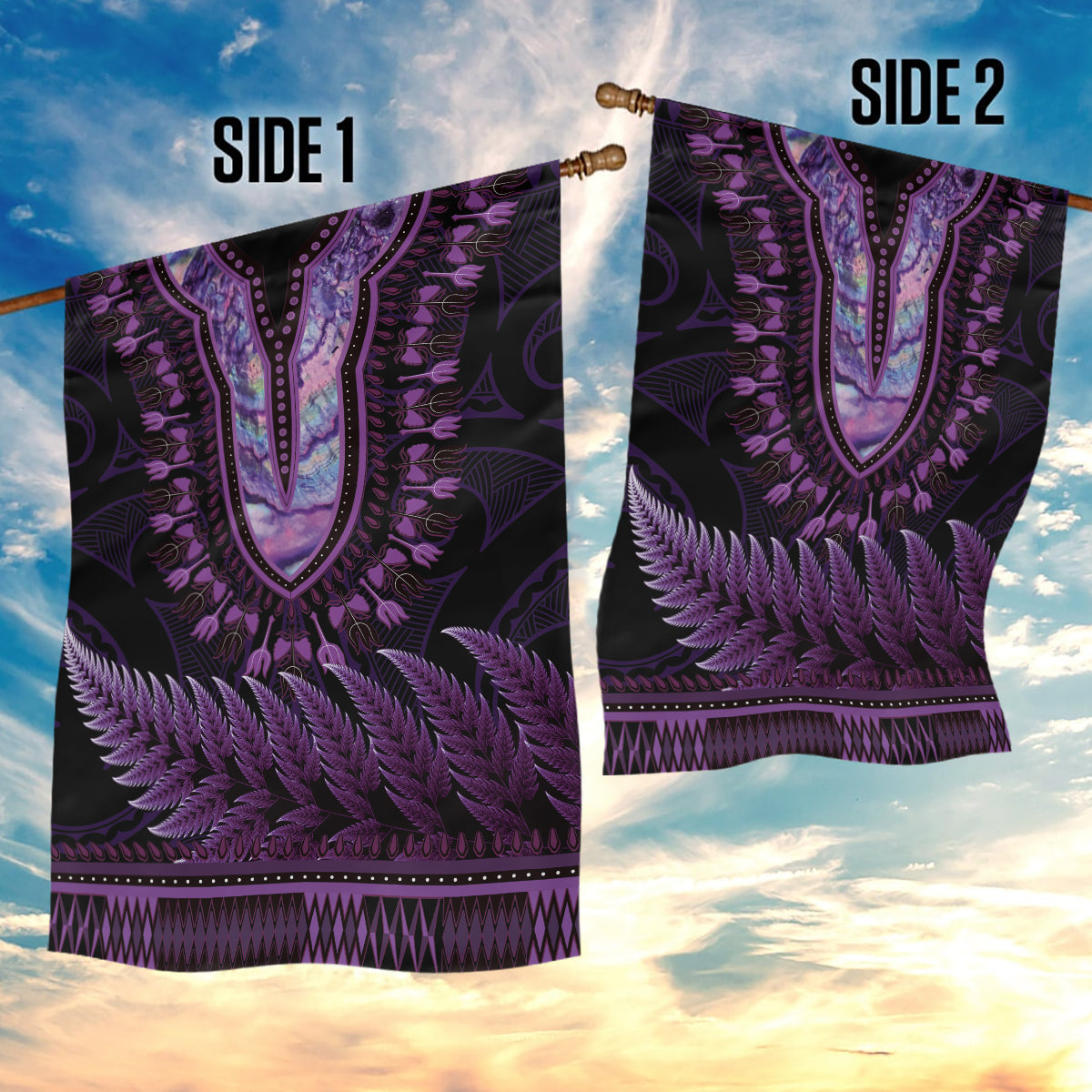 Purple African Dashiki With Aotearoa Maori Garden Flag Paua Shell Mix Silver Fern LT14 - Polynesian Pride
