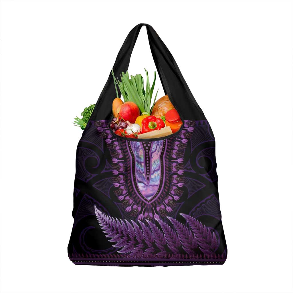 Purple African Dashiki With Aotearoa Maori Grocery Bag Paua Shell Mix Silver Fern LT14 1-pack One Size Purple - Polynesian Pride