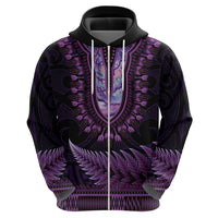 Purple African Dashiki With Aotearoa Maori Hoodie Paua Shell Mix Silver Fern