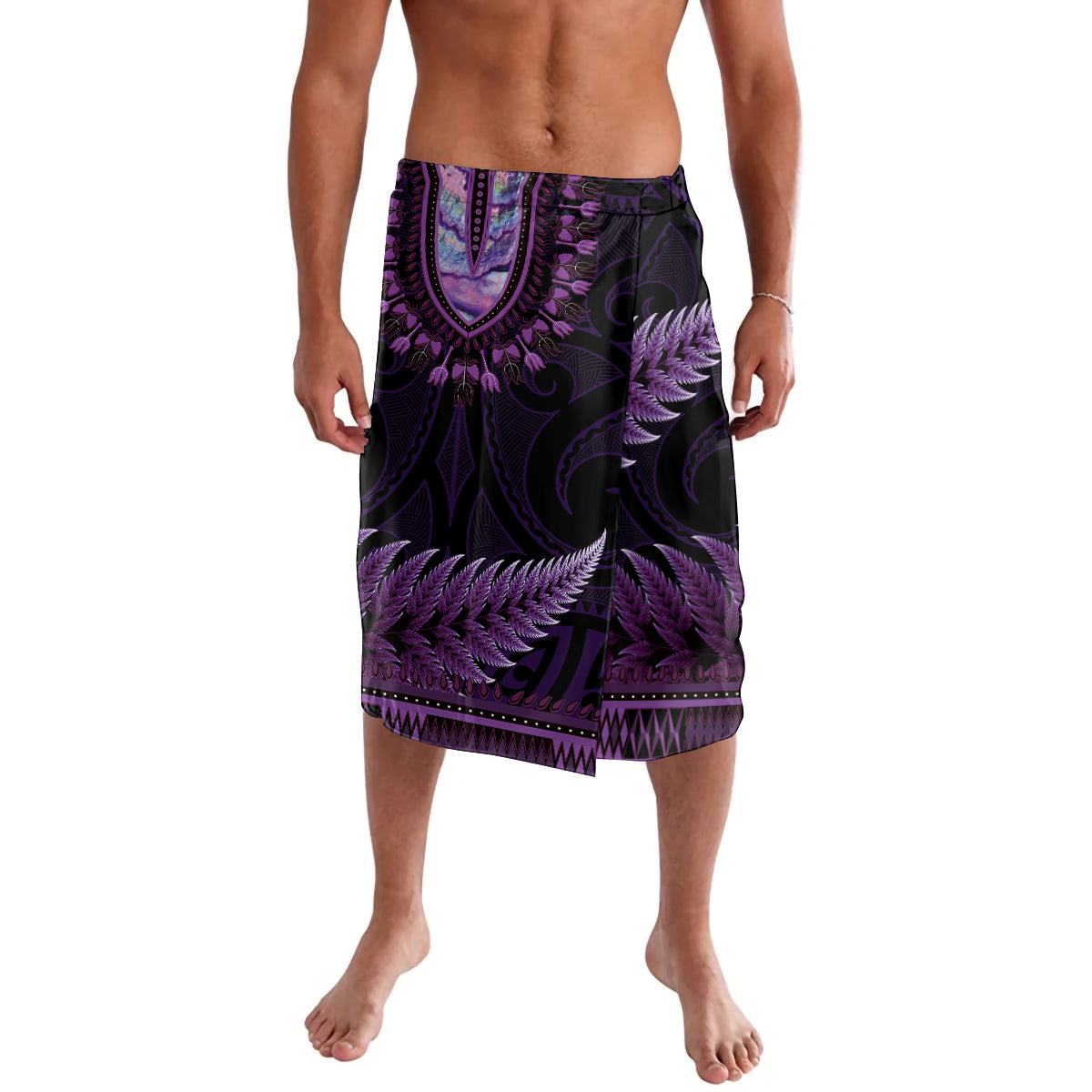Purple African Dashiki With Aotearoa Maori Lavalava Paua Shell Mix Silver Fern LT14 Purple - Polynesian Pride