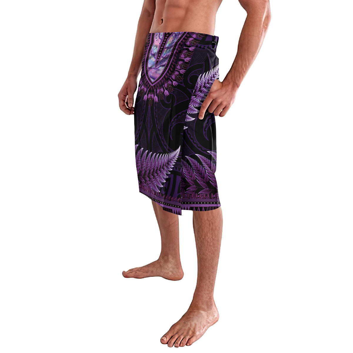 Purple African Dashiki With Aotearoa Maori Lavalava Paua Shell Mix Silver Fern LT14 - Polynesian Pride