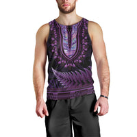 Purple African Dashiki With Aotearoa Maori Men Tank Top Paua Shell Mix Silver Fern LT14 - Polynesian Pride