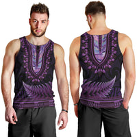 Purple African Dashiki With Aotearoa Maori Men Tank Top Paua Shell Mix Silver Fern LT14 - Polynesian Pride