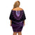 Purple African Dashiki With Aotearoa Maori Off Shoulder Short Dress Paua Shell Mix Silver Fern