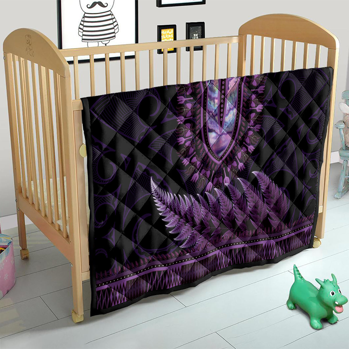 Purple African Dashiki With Aotearoa Maori Quilt Paua Shell Mix Silver Fern