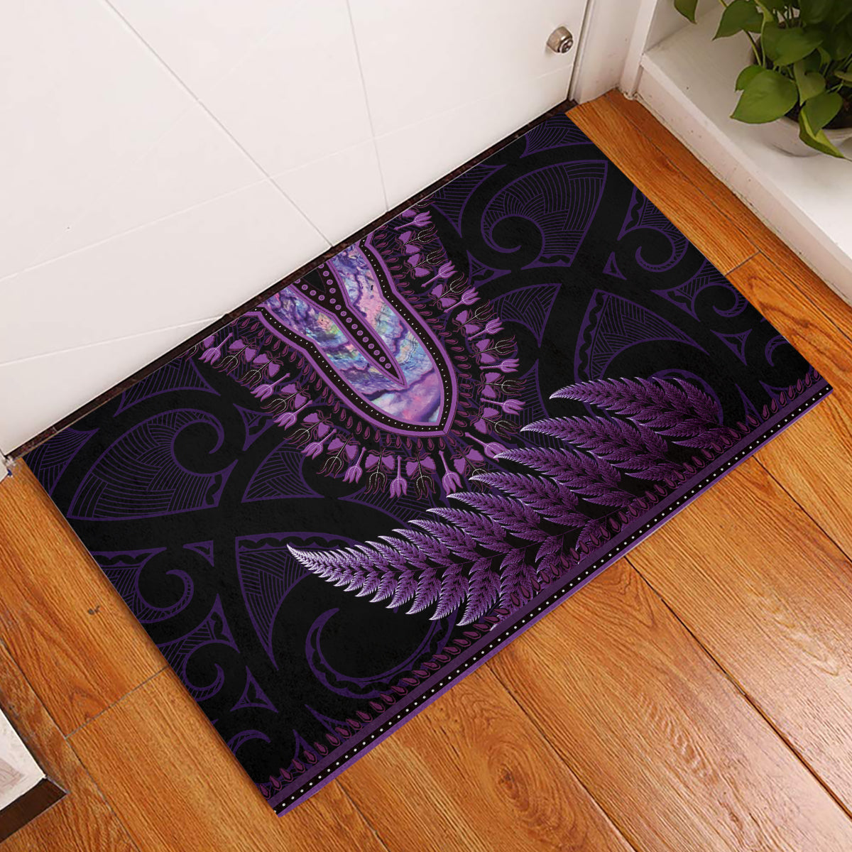 Purple African Dashiki With Aotearoa Maori Rubber Doormat Paua Shell Mix Silver Fern LT14 Purple - Polynesian Pride