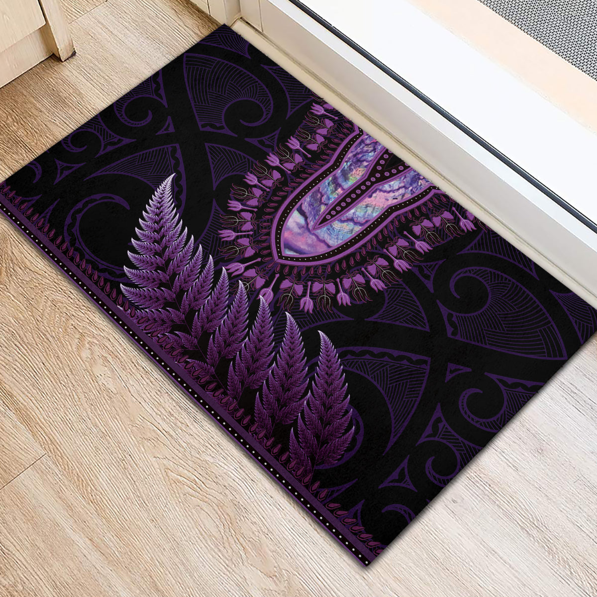 Purple African Dashiki With Aotearoa Maori Rubber Doormat Paua Shell Mix Silver Fern LT14 - Polynesian Pride