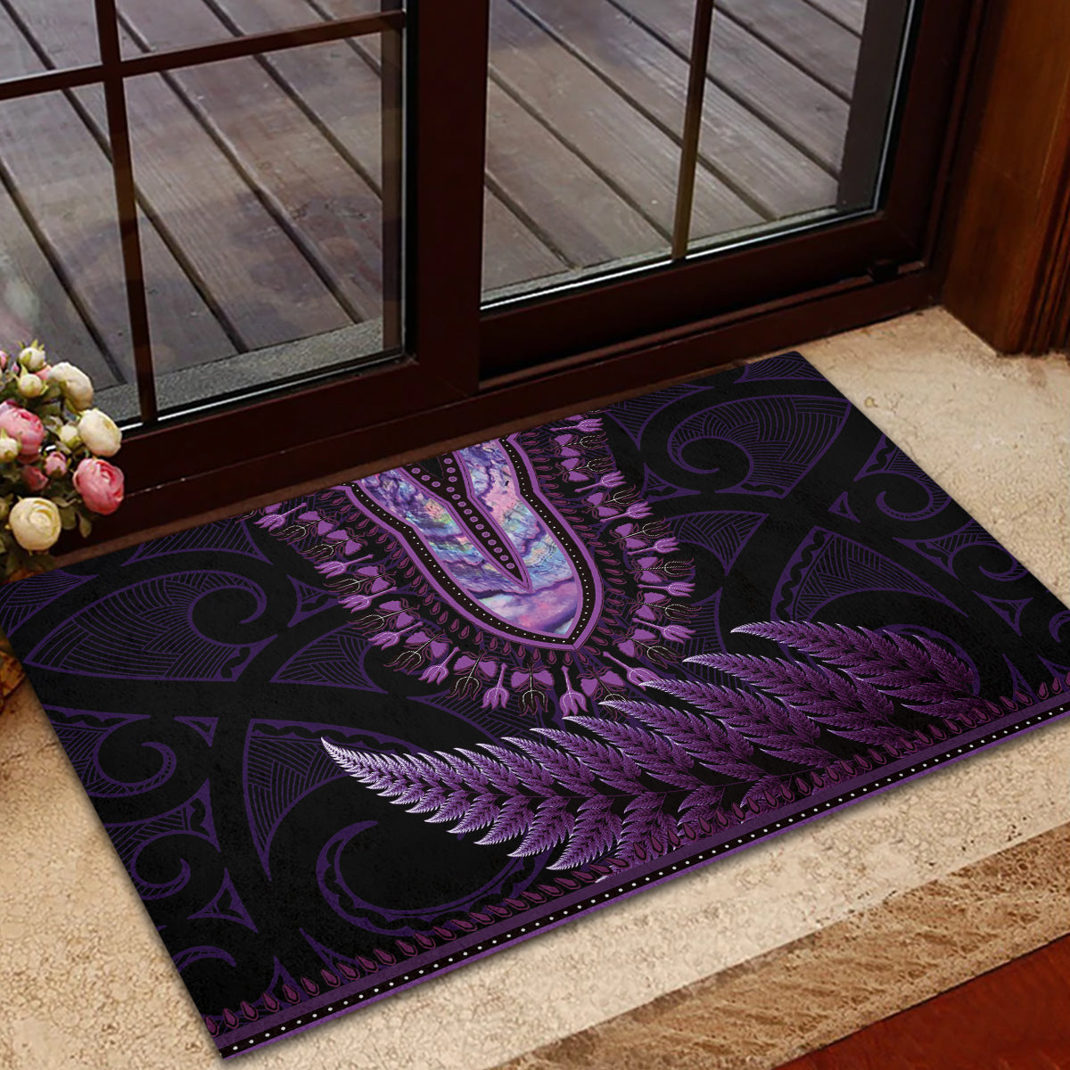 Purple African Dashiki With Aotearoa Maori Rubber Doormat Paua Shell Mix Silver Fern LT14 - Polynesian Pride