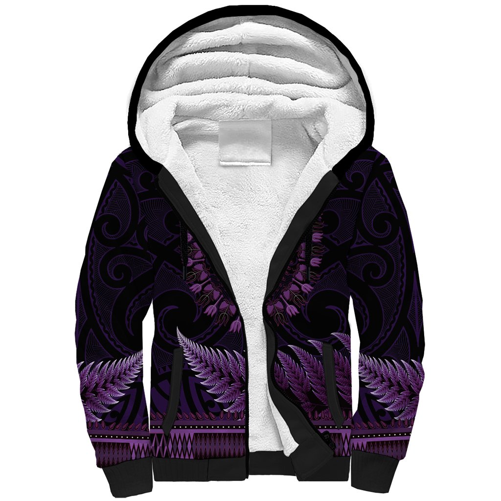 Purple African Dashiki With Aotearoa Maori Sherpa Hoodie Paua Shell Mix Silver Fern LT14 Unisex Purple - Polynesian Pride