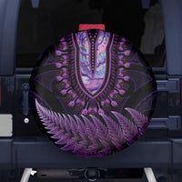 Purple African Dashiki With Aotearoa Maori Spare Tire Cover Paua Shell Mix Silver Fern LT14 - Polynesian Pride