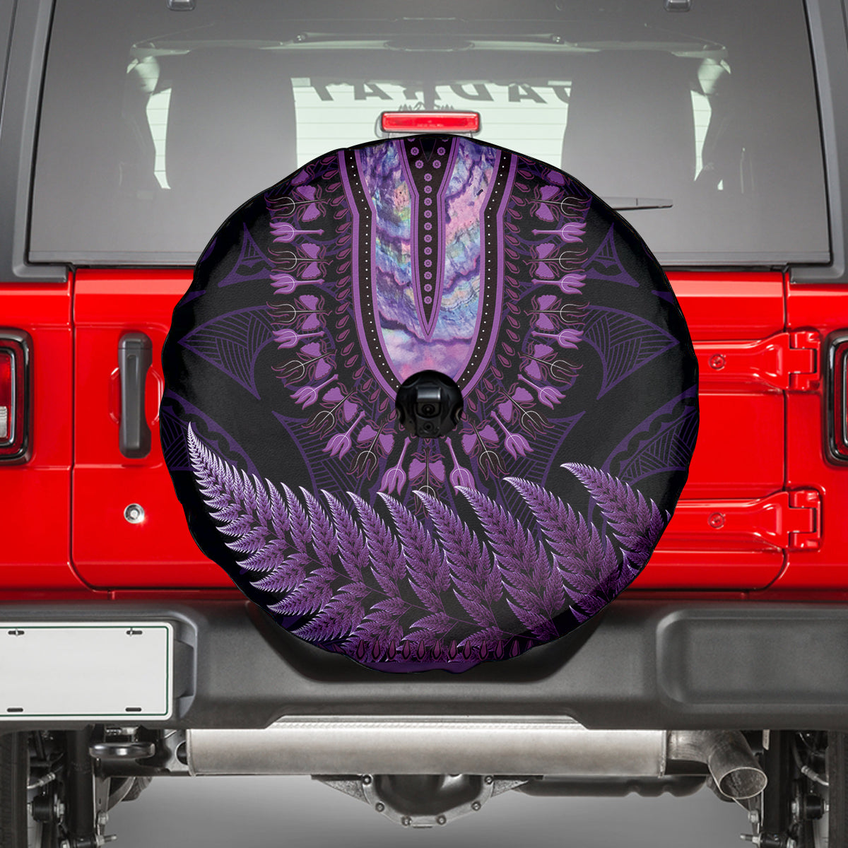 Purple African Dashiki With Aotearoa Maori Spare Tire Cover Paua Shell Mix Silver Fern LT14 - Polynesian Pride