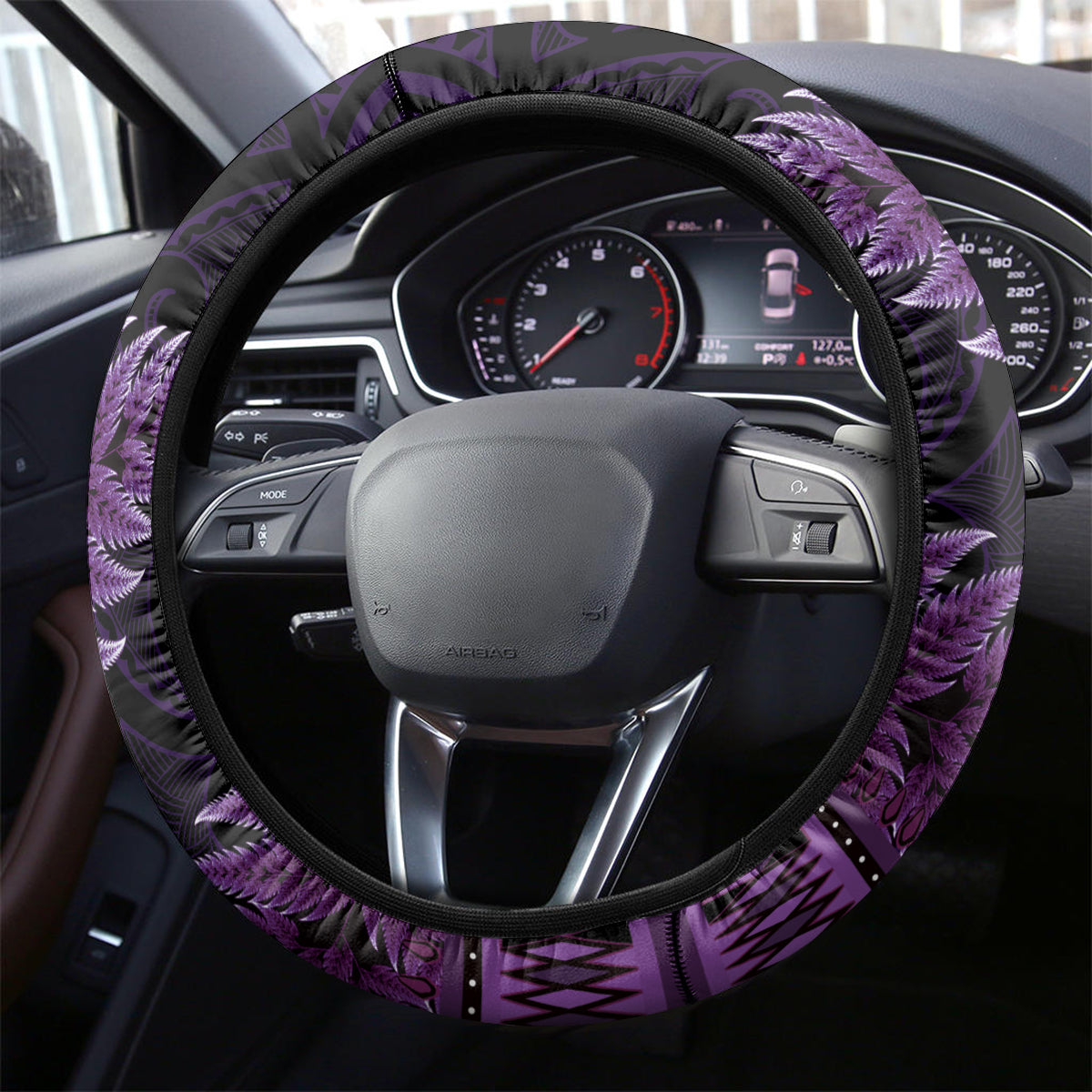 Purple African Dashiki With Aotearoa Maori Steering Wheel Cover Paua Shell Mix Silver Fern LT14 - Polynesian Pride