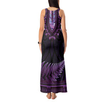 Purple African Dashiki With Aotearoa Maori Tank Maxi Dress Paua Shell Mix Silver Fern LT14 - Polynesian Pride