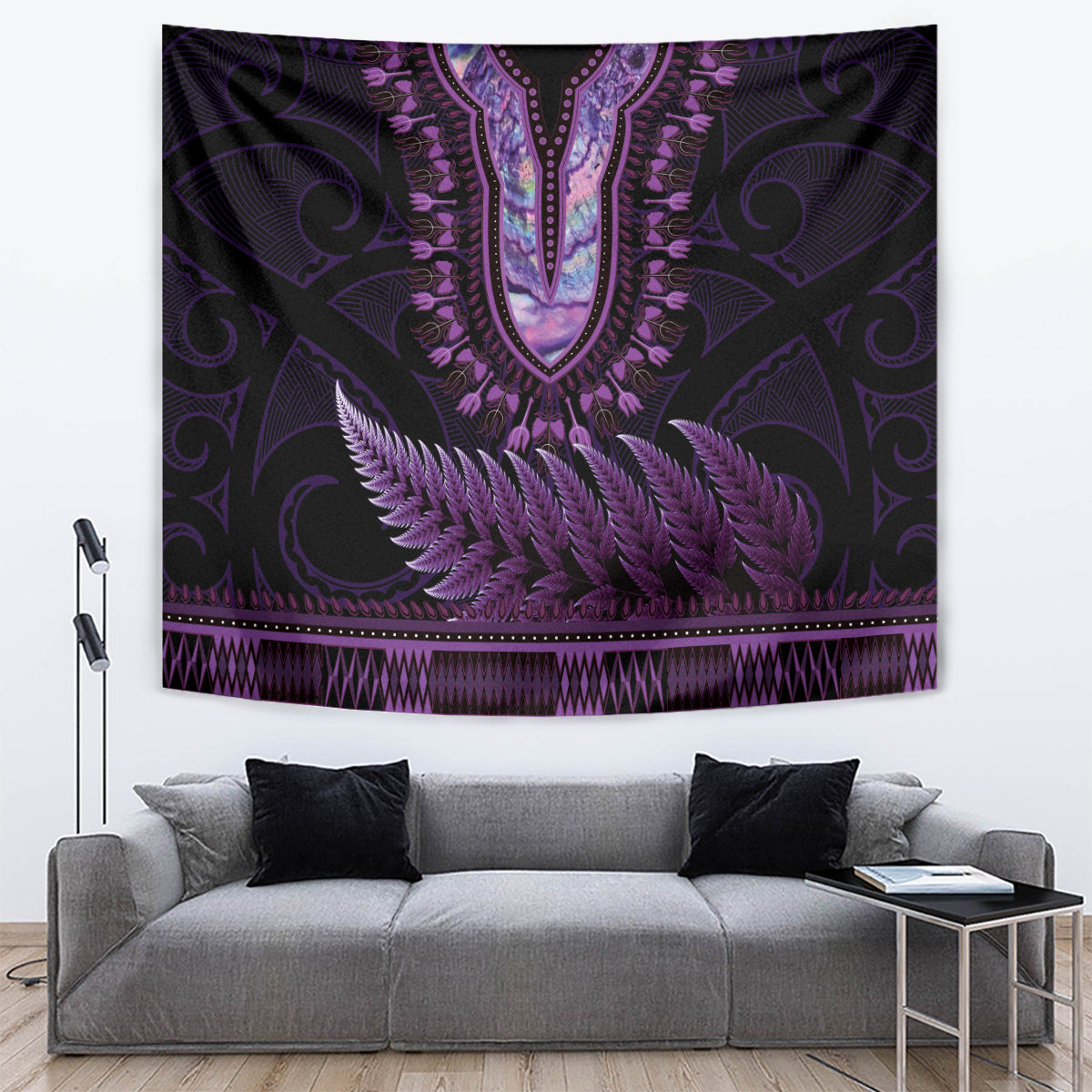 Purple African Dashiki With Aotearoa Maori Tapestry Paua Shell Mix Silver Fern LT14 Purple - Polynesian Pride