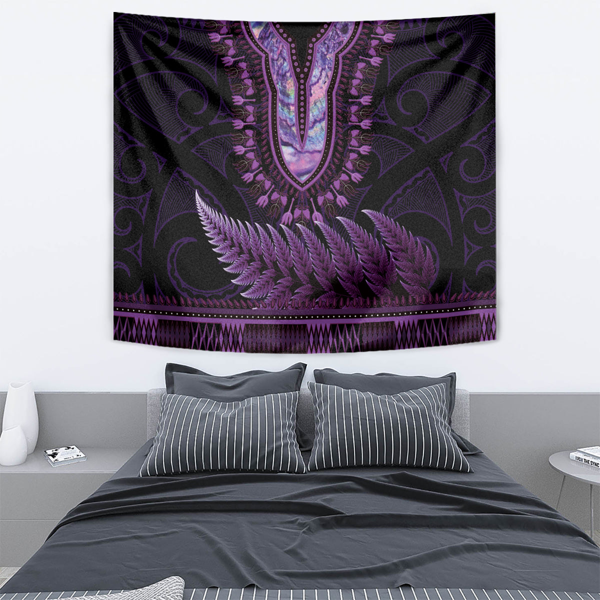 Purple African Dashiki With Aotearoa Maori Tapestry Paua Shell Mix Silver Fern LT14 - Polynesian Pride