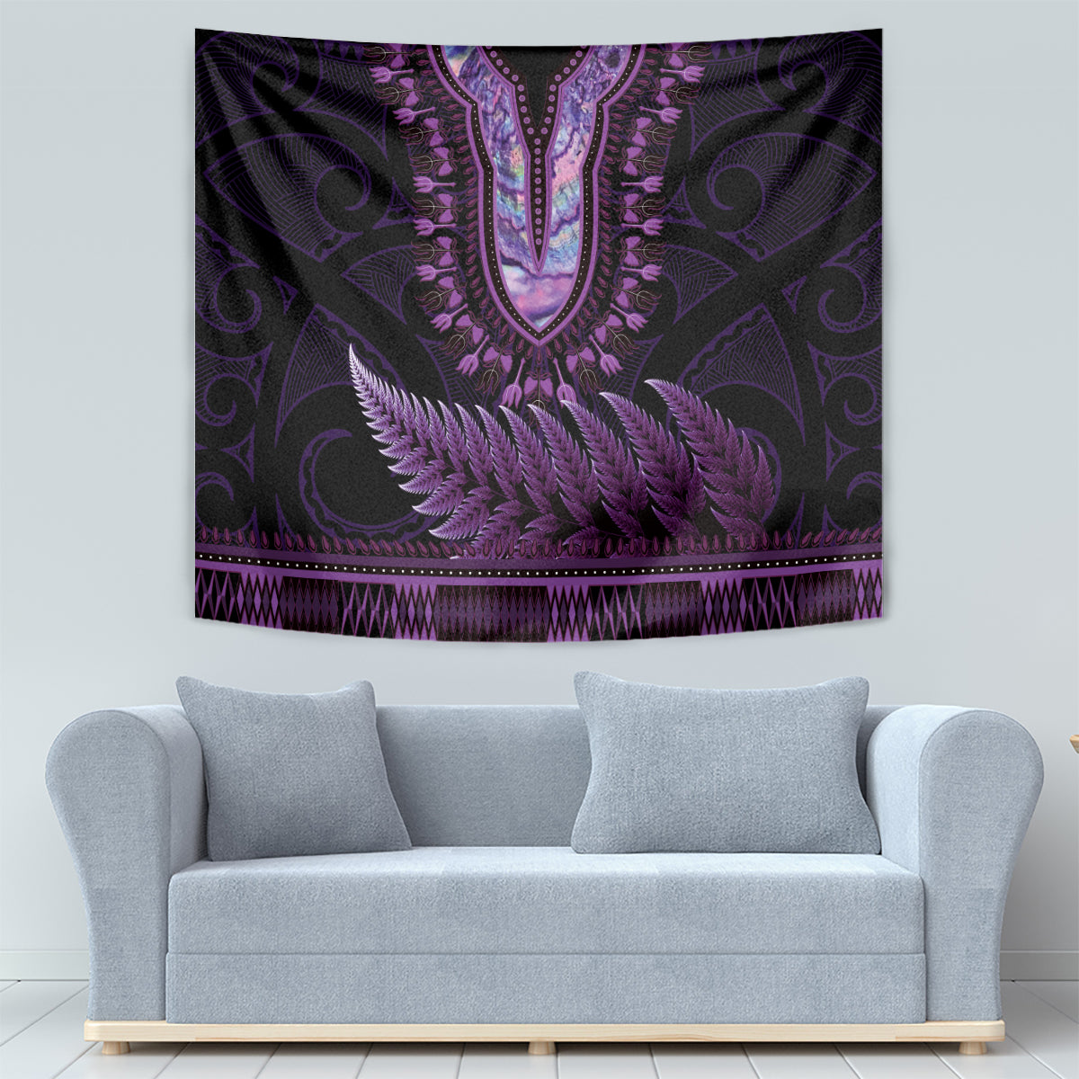 Purple African Dashiki With Aotearoa Maori Tapestry Paua Shell Mix Silver Fern LT14 - Polynesian Pride