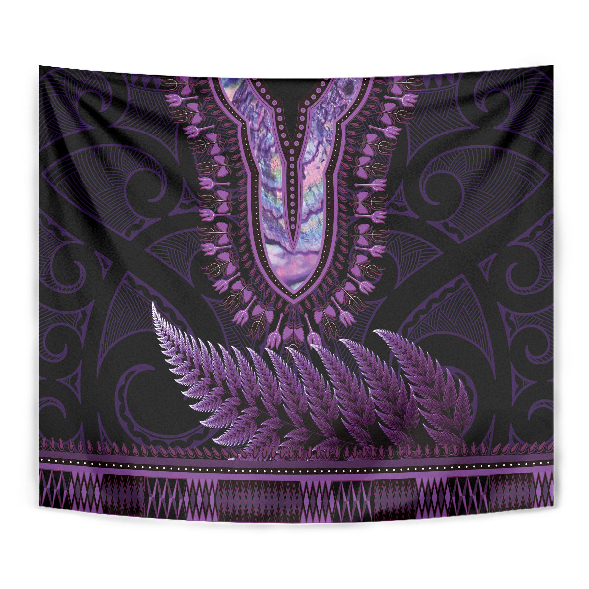 Purple African Dashiki With Aotearoa Maori Tapestry Paua Shell Mix Silver Fern LT14 - Polynesian Pride