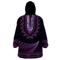 Purple African Dashiki With Aotearoa Maori Wearable Blanket Hoodie Paua Shell Mix Silver Fern LT14 - Polynesian Pride