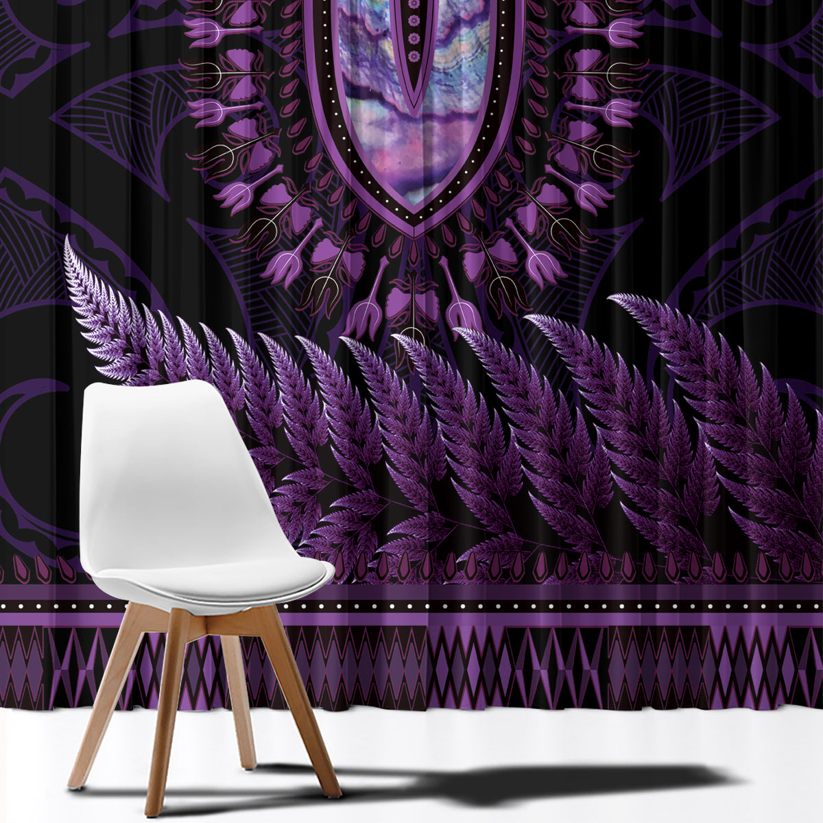 Purple African Dashiki With Aotearoa Maori Window Curtain Paua Shell Mix Silver Fern LT14 - Polynesian Pride