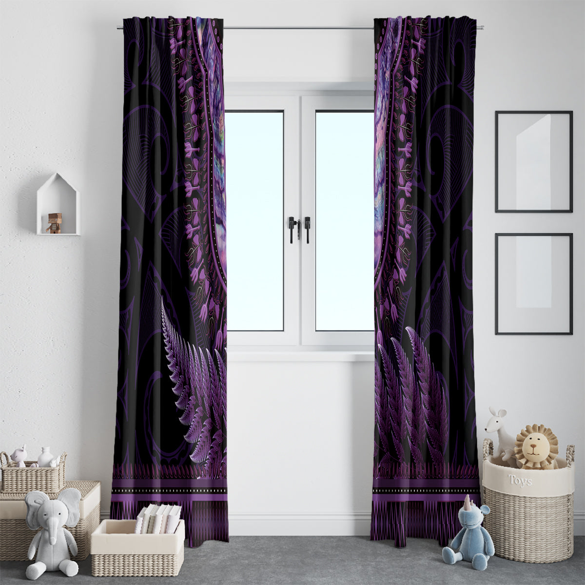 Purple African Dashiki With Aotearoa Maori Window Curtain Paua Shell Mix Silver Fern LT14 - Polynesian Pride