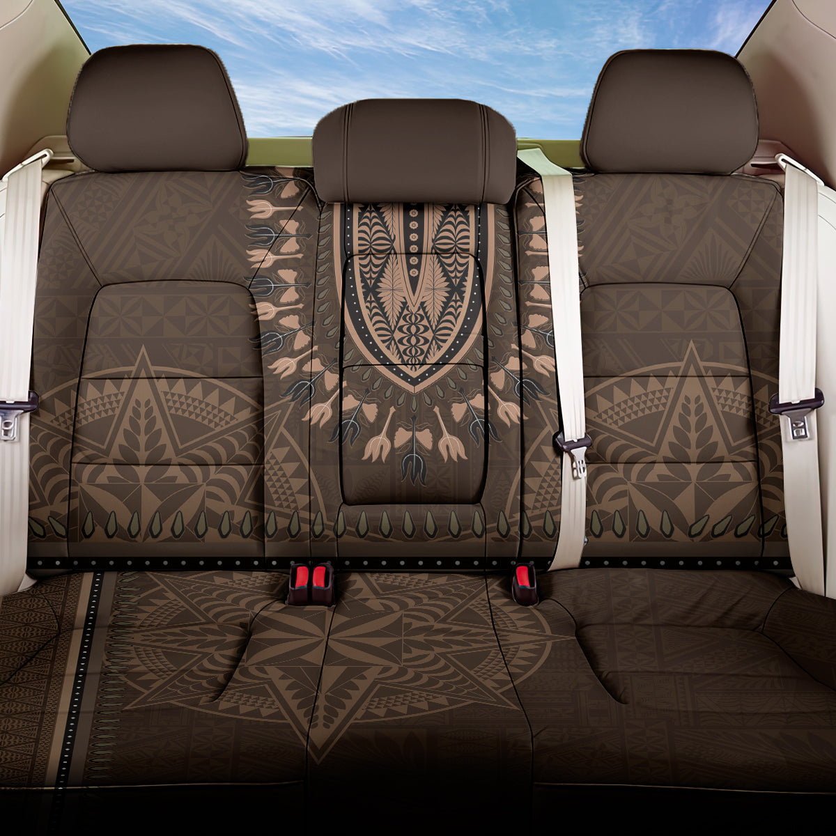 Brown African Dashiki With Tonga Ngatu Pattern Back Car Seat Cover LT14