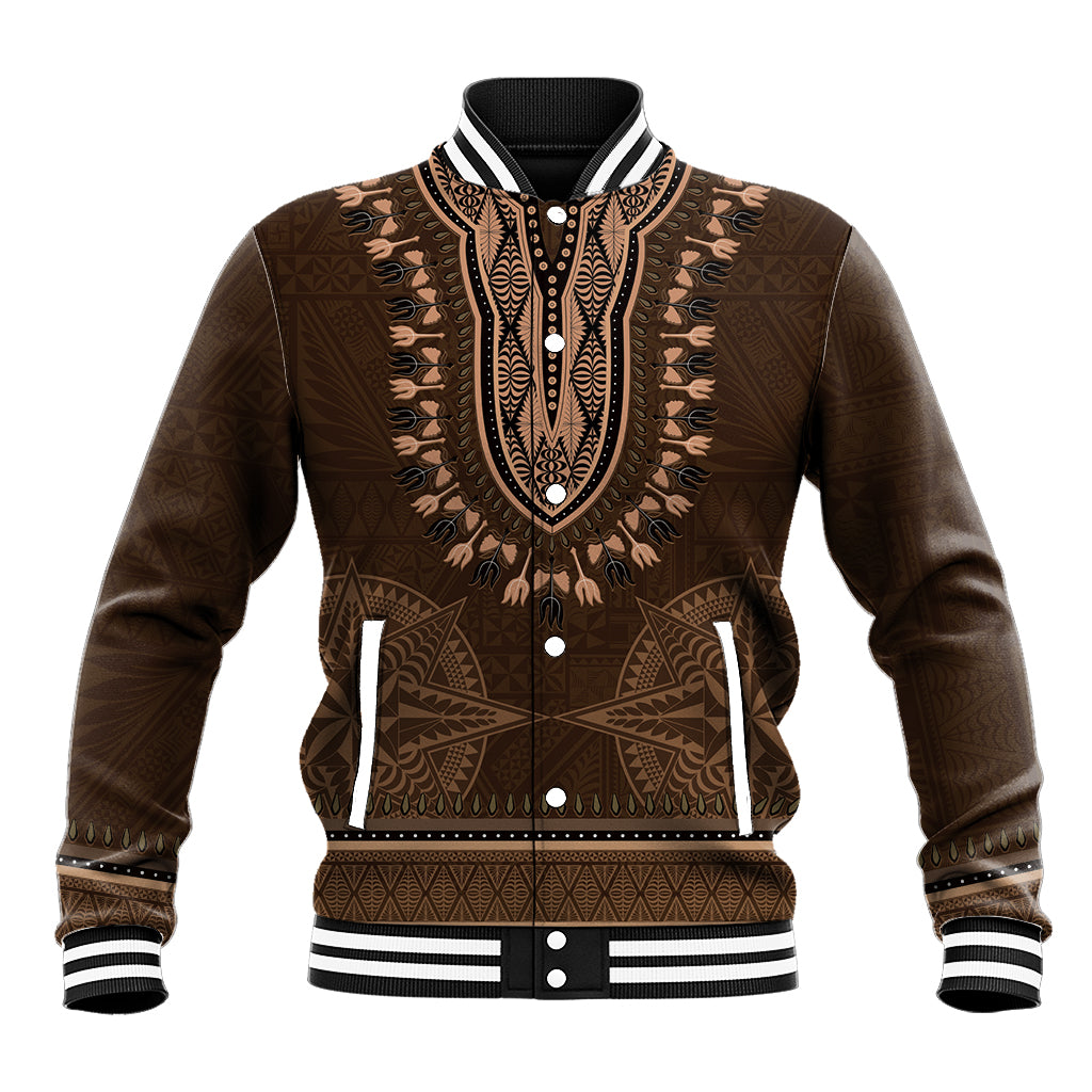 Brown African Dashiki With Tonga Ngatu Pattern Baseball Jacket