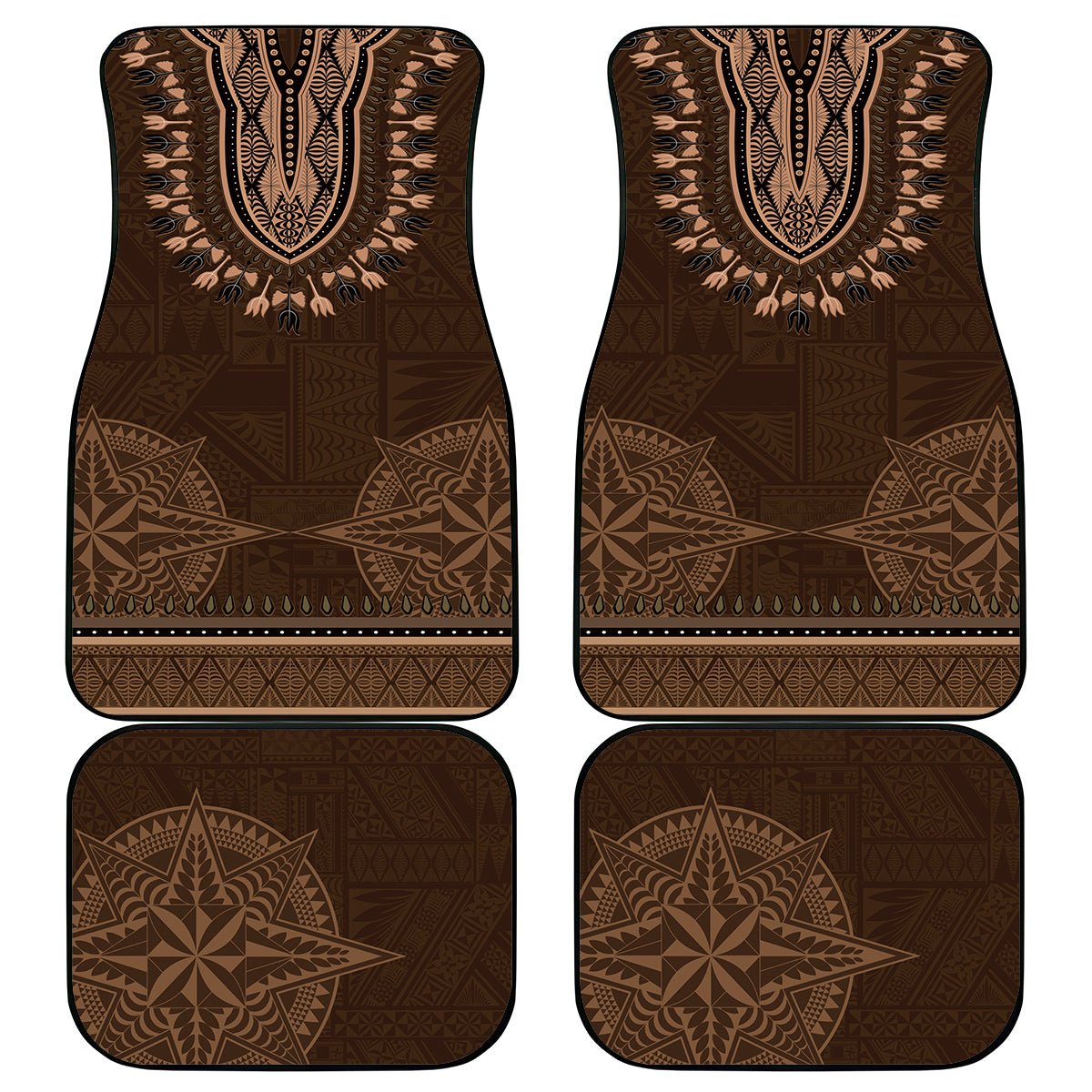 Brown African Dashiki With Tonga Ngatu Pattern Car Mats