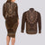 Brown African Dashiki With Tonga Ngatu Pattern Couples Matching Long Sleeve Bodycon Dress and Long Sleeve Button Shirt