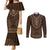 Brown African Dashiki With Tonga Ngatu Pattern Couples Matching Mermaid Dress and Long Sleeve Button Shirt